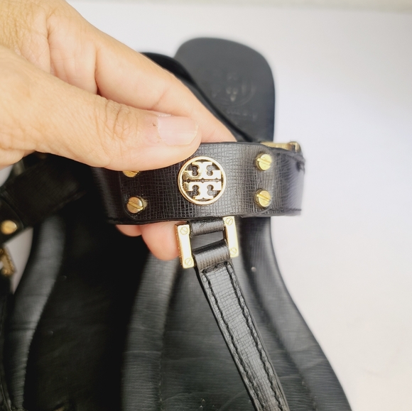 Tory Burch Miller Demi Wedge Black Sandals Size 8.5 - Picture 7 of 7